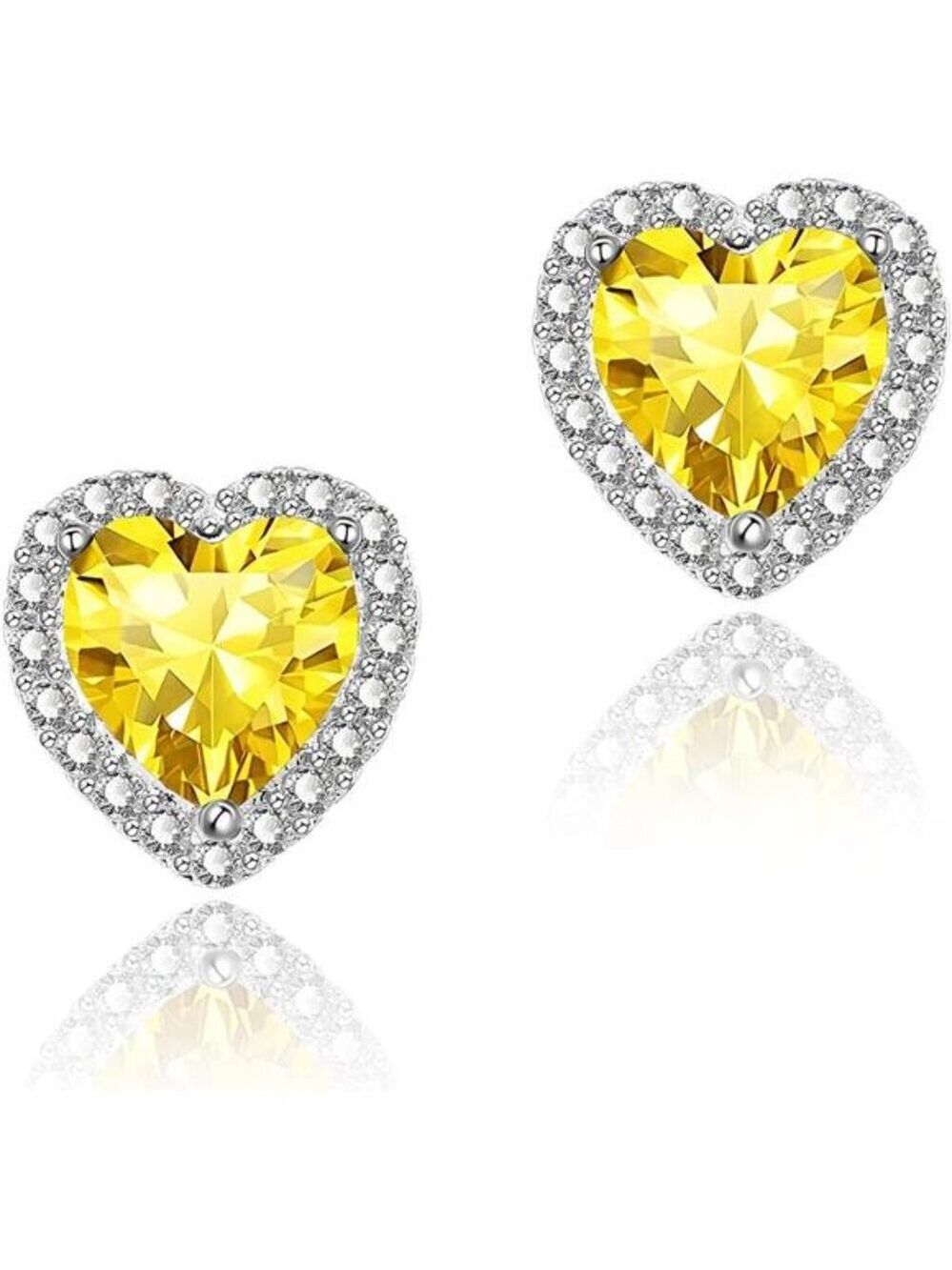 Yellow Heart Halo Stud Earrings Cubic Zirconia Simulated Diamond Jewelry